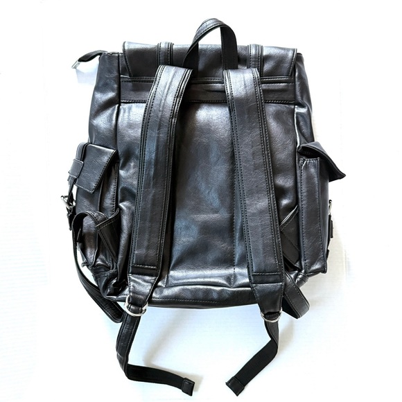 Disturbia Black Vegan Faux Leather Bag Backpack Mall Goth Punk Metal Pockets - Picture 4 of 9